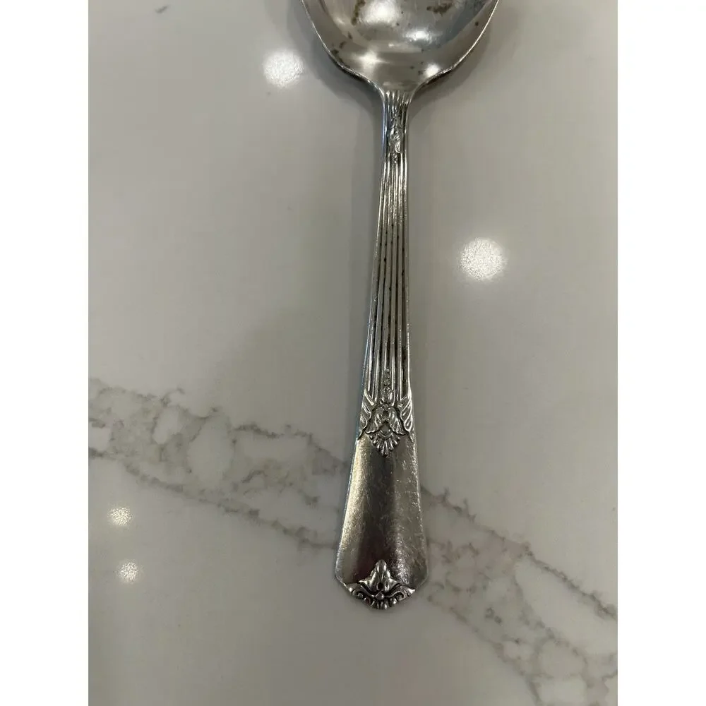 Vtg WM Rogers IS Silver Plate 9” Serving Spoon Intricate Handle‎ Details